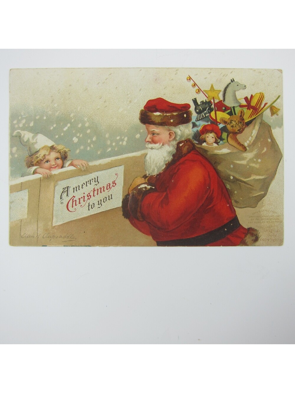 Vintage Christmas Postcard Santa Bag of Toys Child Clapsaddle Embossed Antique